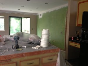 a shot of the before- kitchen facelift